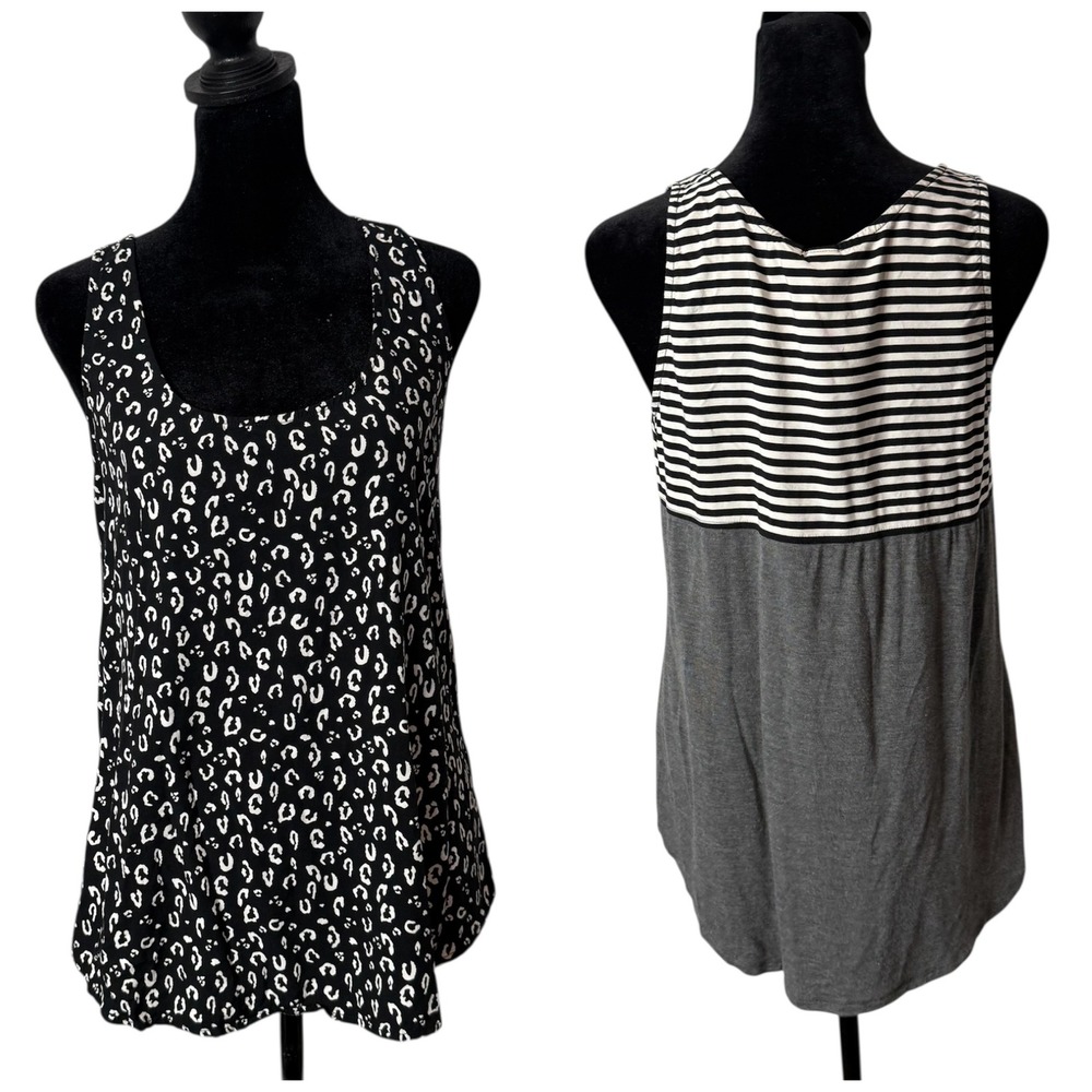 Anthropologie Dolan Mixed Media Tank Top Colorblock Animal Print‎ Black Size S